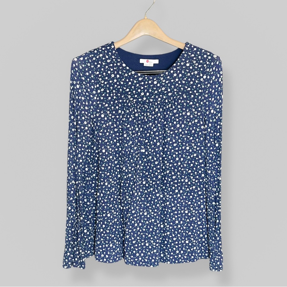 Boden Size 8 Blue Daisy Floral Jersey Scoop Neck Long Sleeve Casual Cottagecore